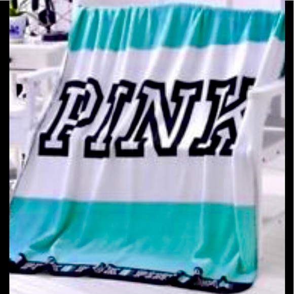 PINK Victoria's Secret Other - VS PINK TEAL AQUA WHITE SOFT FLEECE THROW BLANKET